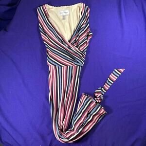 Donna Morgan sleeveless size 2 multicolor stripped dress midi length